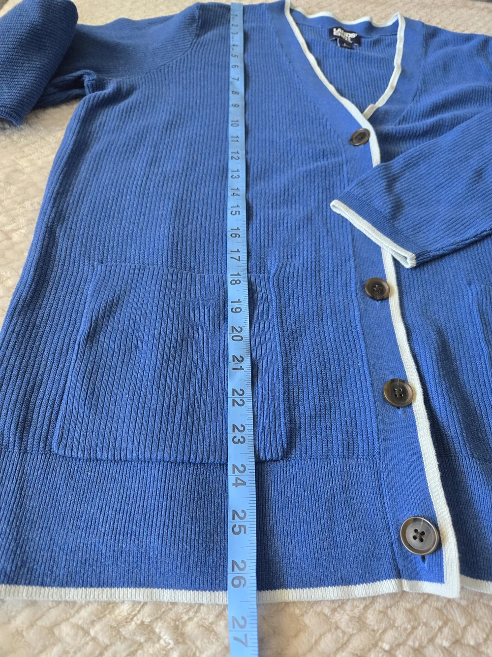 Lands' End Blue Cotton Twin Set Cardigan & Shell | Preppy Coastal Cottagecore L